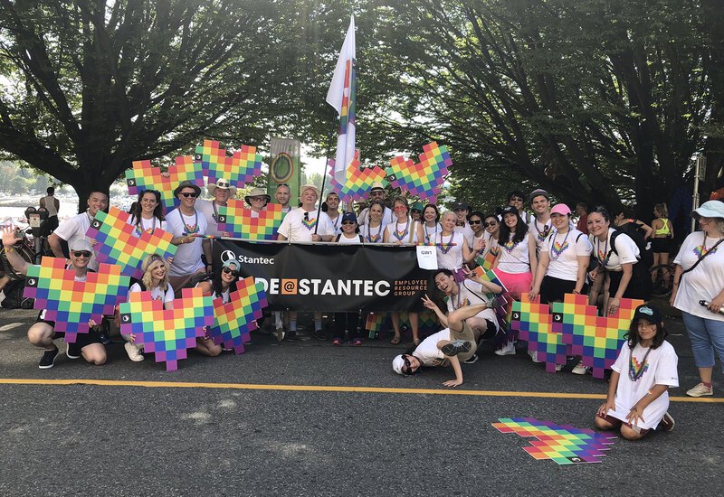 Stantec employees pose at an LGBTQ Pride celebration